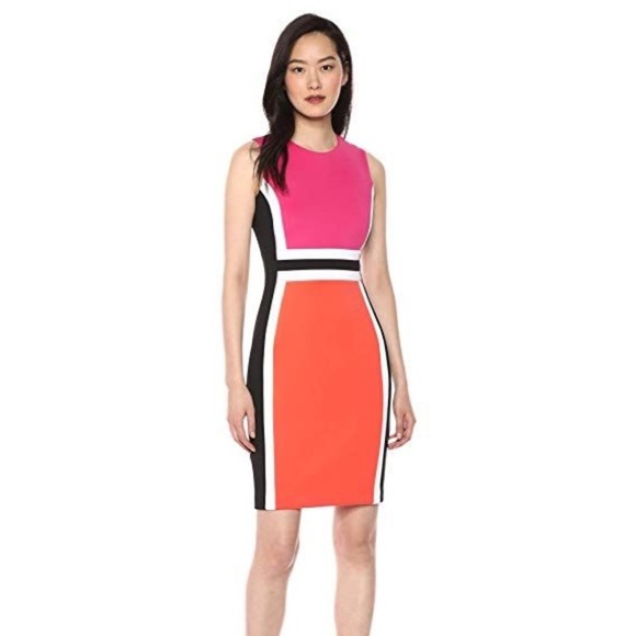 Calvin Klein Orange Cream pink color block Sleeveless Sheath Mini Dress size 12 - Picture 1 of 11